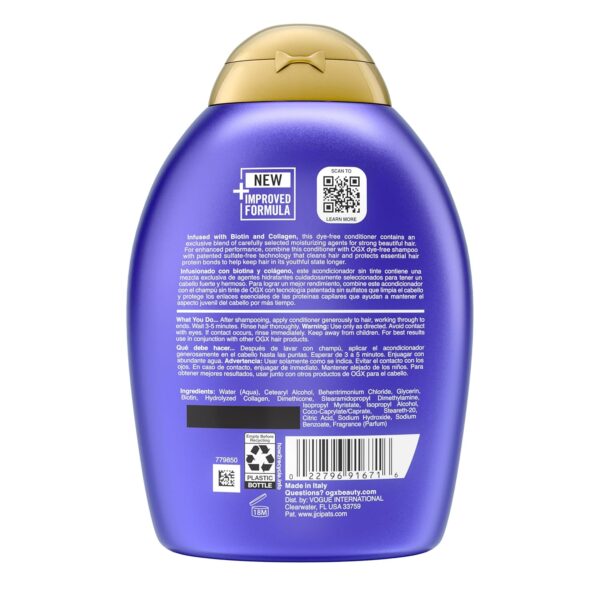 OGX Thick & Full + Biotin & Collagen Volumizing Conditioner, Nutrient-Infused Conditioner with Vitamin B7 Biotin Gives Hair Volume & Body for 72+ Hours, Sulfate-Free Surfactants, 13 fl. Oz