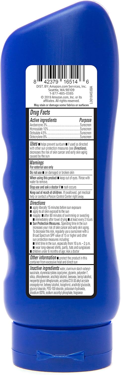 Amazon Brand - Solimo Sport Sunscreen Lotion, SPF 50, Reef Friendly (Octinoxate & Oxybenzone Free), Broad Spectrum UVA/UVB Protection, 8 Fluid Ounce