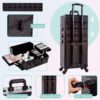 AROUS 5 in 1 Professional Makeup Train Case Aluminum Cosmetic Case Rolling Makeup Case Extra Large Trolley Makeup Travel Organizer, with 360° Swivel Wheels,Black