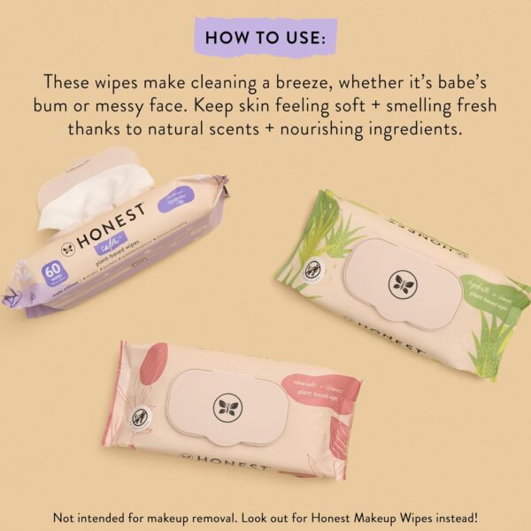 The Honest Company Hydrate + Cleanse Naturally Scented Wipes | Cleansing Multi-Tasking Wipes | 99% Water, Plant Based, Hypoallergenic | Aloe + Cucumber, 60 Count