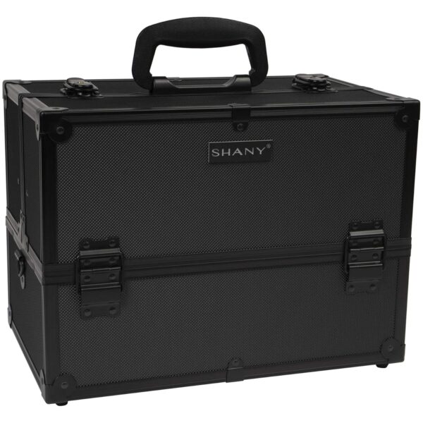 SHANY Essential Pro Makeup Train Case Cosmetic Box Portable Makeup Case Cosmetics Beauty Organizer Jewelry storage with Locks, Multi Compartments Makeup Box and Shoulder Strap - All Black
