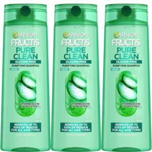 Garnier Fructis Pure Clean Purifying Shampoo, Silicone-Free, 12.5 Fl Oz, 3 Count (Packaging May Vary)