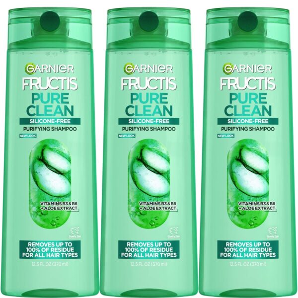Garnier Fructis Pure Clean Purifying Shampoo, Silicone-Free, 12.5 Fl Oz, 3 Count (Packaging May Vary)