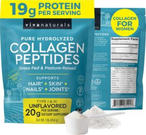 Hydrolyzed Collagen Peptides Powder - 1 lb Grass-Fed & Pasture-Raised Collagen for Women, Type I & III Unflavored Bovine Collagen Powder for Men, Collagen Protein Powder For Hair, Skin, & Nails
