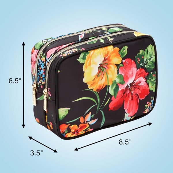 Conair Double Zip Toiletry Travel Bag-Makeup Organizer, Black Floral, 1 Count (Pack of 1)