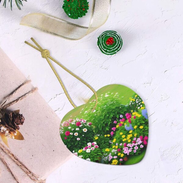 Christmas Ceramic Heart Pendant Decoration for Tree Hanging in Festive Season Flowers and Plants Prints