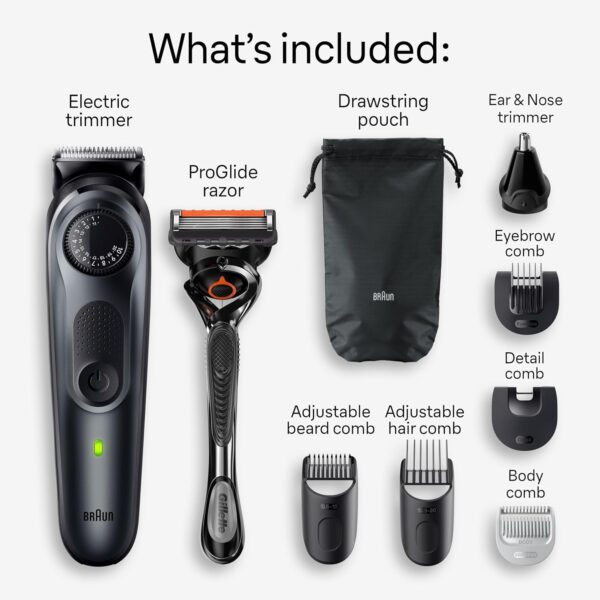 Braun All-in-One Style Kit Series 5 5470, 9-in-1 Trimmer for Men w/Beard Trimmer, Body Trimmer for Manscaping, Gillette Fusion5 ProGlide Razor, 40 Length Settings, Rechargeable Battery, Cordless
