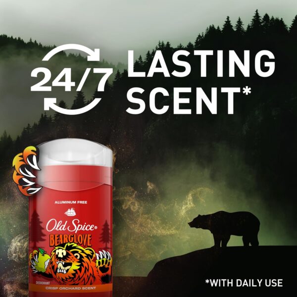 Old Spice Aluminum Free Deodorant for Men, 24/7 Odor Protection, 24/7 Freshness & Lasting Scent, Goes on Clear, Bearglove with Crisp Orchard Scent, 3.0 oz (Pack of 3)