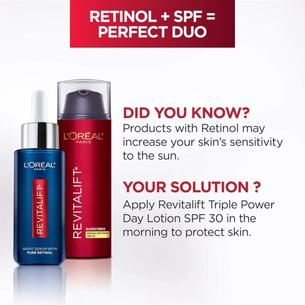 81uL8Gp8ZqL._SL1500_.jpg L'Oreal Paris Revitalift 0.3% Pure Retinol Night Serum, Reduce Deep Wrinkles, Fragrance Free 1 oz + Moisturizer Sample