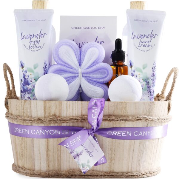 Green Canyon Spa Gift Baskets for Women 11pcs Lavender Bath Gift Sets with Body Lotion,Essential Oil,Spa Gifts for Women,Mothers Day Gift Sets for Her,Bath Sets for Her Gifts