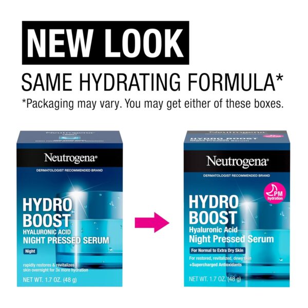 Neutrogena Hydro Boost Night Pressed Serum, Hyaluronic Acid Face Moisturizer for Normal to Extra Dry Skin, Delivers Overnight Hydration for Restored, Revitalized, Dewy Skin, 1.7 oz