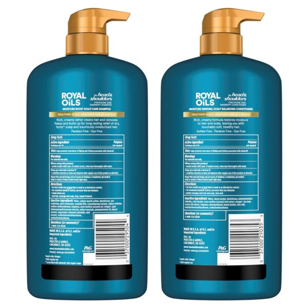 Head & Shoulders Royal Oils Dandruff Shampoo and Conditioner Set, Coconut Oil & Apple Cider Vinegar, Moisture Renewal, Scalp Relief, Curly & Coily Hair, Anti Dandruff, 31.4 Fl Oz Each, 2 Pack