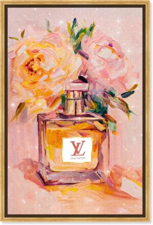 Sunset Floral Perfume Canvas Coquette Trendy Art, Gold Frame, 16" x 24"