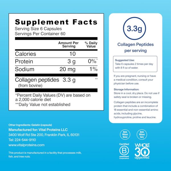 Vital Proteins Collagen Peptides Capsules for Women, Collagen Supplement 360 Capsules