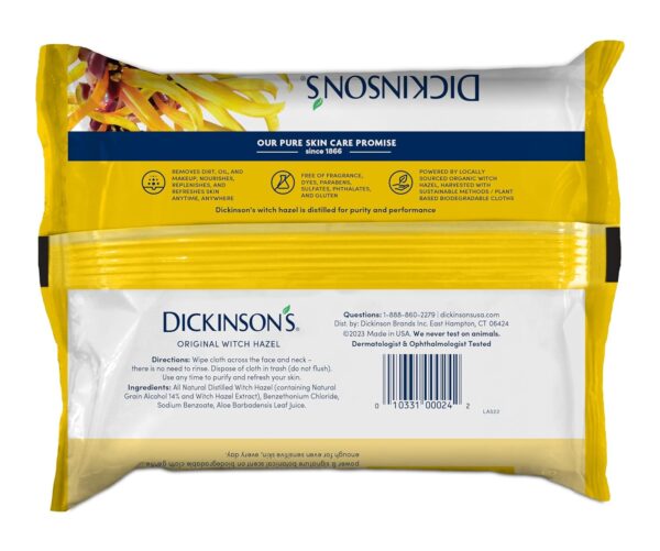 Dickinson's Original Refreshingly Clean Daily Cleansing Cloths, Witch Hazel and Aloe, 25 Count