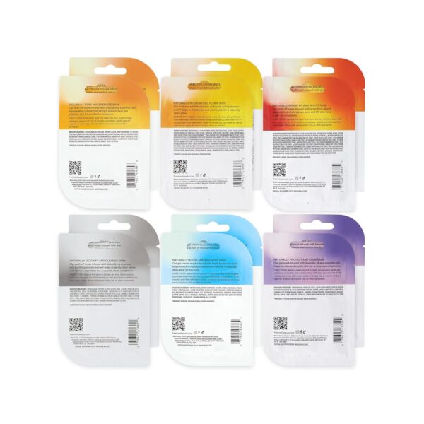 Freeman Naturals Facial Mask 12 Piece Variety Bundle, Peel-Off, Gel & Cream Face Masks, Hydrating, Brightening, & Nourishing Skincare, Natural Ingredients, Travel Size, 0.33 fl. oz./10 ml Sachets