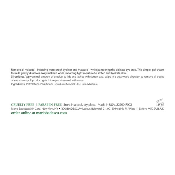 Mario Badescu Eye Makeup Remover Cream - Gentle, Non-Irritating Gel-Cream Waterproof Liner and Mascara Remover - Safe for Contact Lens Wearer - Vegan Skin Care Makeup Cleanser