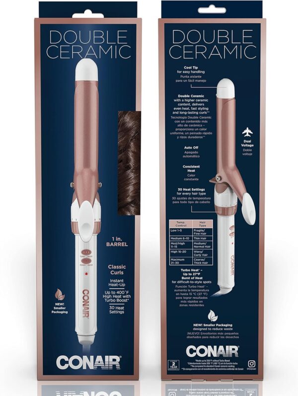 Conair Double Ceramic 1-Inch Curling Iron, 1-inch barrel produces classic curls – for use on short, medium, and long hair