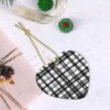 Christmas Ceramic Heart Pendant Decoration for Tree Hanging in Festive Season Black and White Plaid Prints