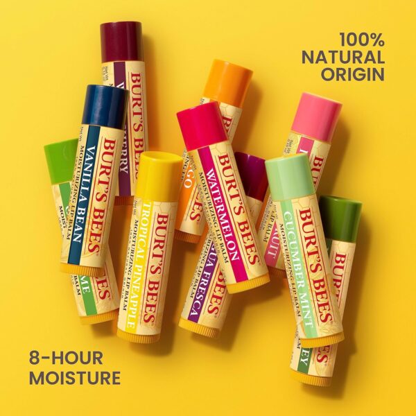 Burt's Bees Lip Balm, Beeswax, Strawberry, Coconut and Pear, and Vanilla Bean Pack, With Responsibly Sourced Beeswax, Tint-Free, Natural Lip Treatment, 4 Tubes, 0.15 oz.