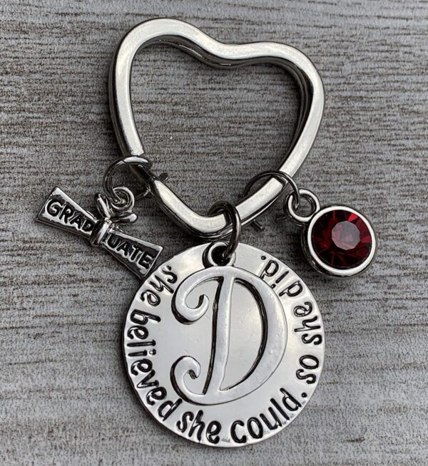 Personalized Graduation Keychain with Birthstone and Initial Charms, Custom Graduation Gift, Gift for Graduates for Women, Teens and Girls