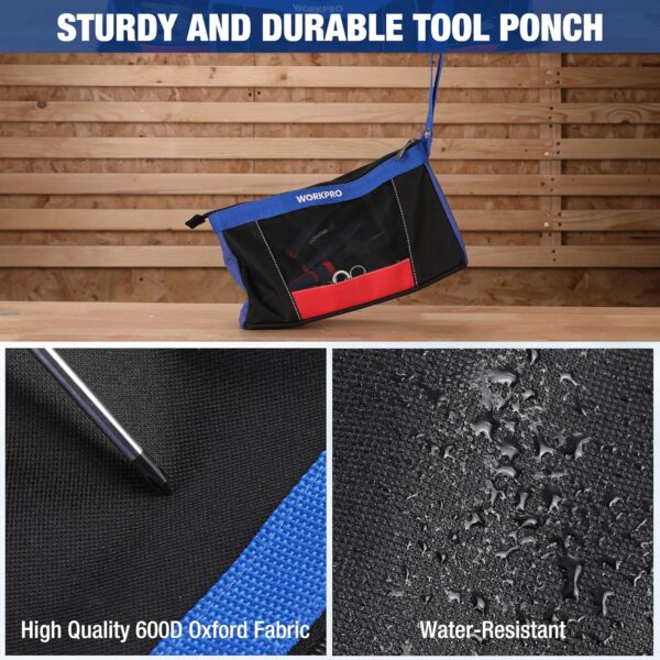 WORKPRO 12" Tool Pouches with Zipper, Heavy-Duty Small Tool Bag, Utility small tool pouch for Tool Organizers and Storage, Mini Tool Bag, 3 Pack