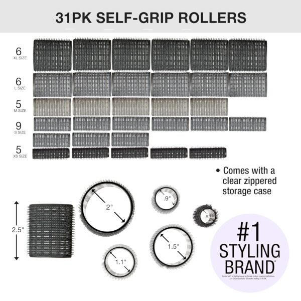 Conair Heatless Curlers 31 Count - Heatless Curls Overnight, Assorted Sizes - Self Grip Hair Rollers - Hair Styling Tools - Black & Gray - w/Storage Case