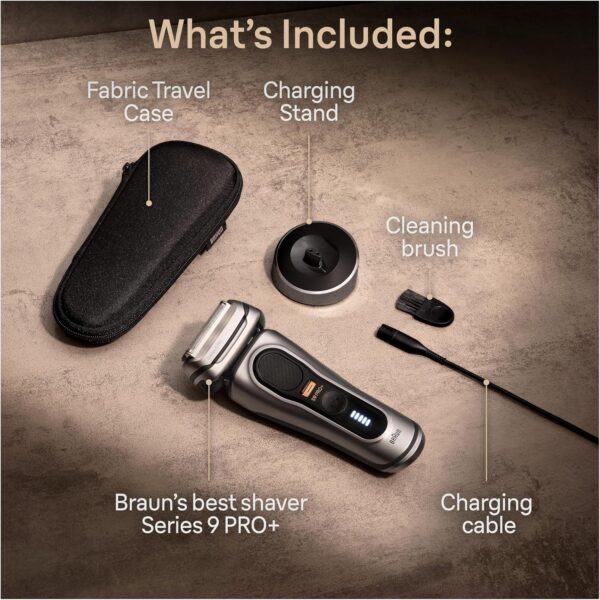 Braun Series 9 9517s PRO+ Electric Razor for Men, 5 Pro Shave Elements & Precision Long Hair ProTrimmer, Charging Stand, Braun’s Best for Smooth Skin, Wet & Dry Electric Razor with 60min Runtime