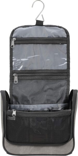 Lewis N. Clark Brushed Twill Hanging Toiletry Kit Bag for Travel Accessories, Shampoo, Cosmetics + Personal Items, Gray, One_Size