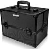 SHANY Essential Pro Makeup Train Case Cosmetic Box Portable Makeup Case Cosmetics Beauty Organizer Jewelry storage with Locks, Multi Compartments Makeup Box and Shoulder Strap - All Black