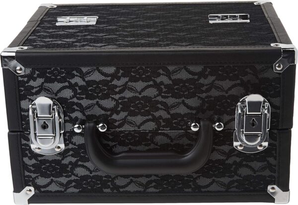 Caboodles Make Me Over 4 Tray Train Case, Cosmetic Storage Case & Organizer, Black Lace, 3.5 Lb