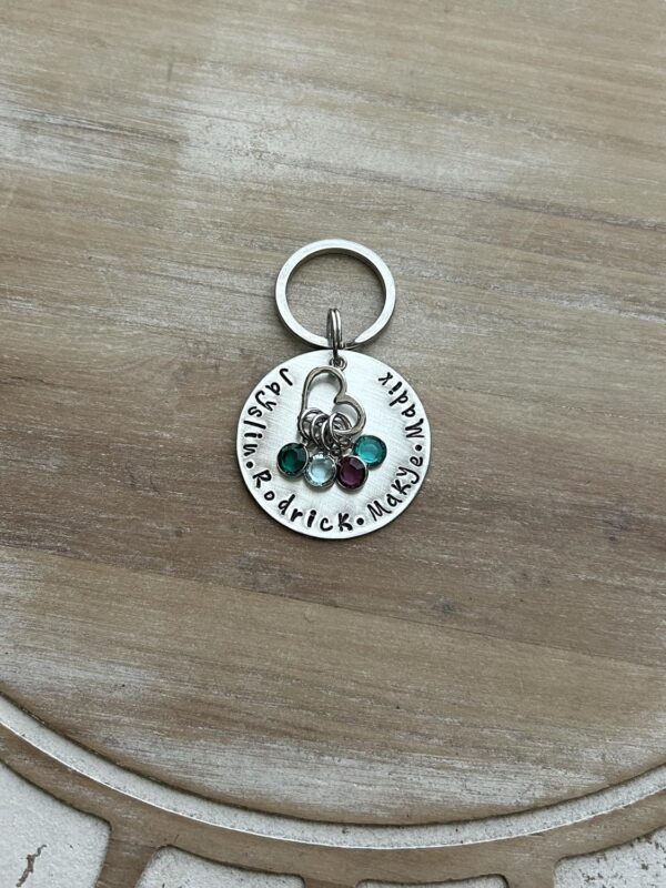 Handstamped Keychain Personalized Keychain Nana Keychain Grandma Keychain Birthstone Keychain Family Keychain Gift for Mom Mom Keychain