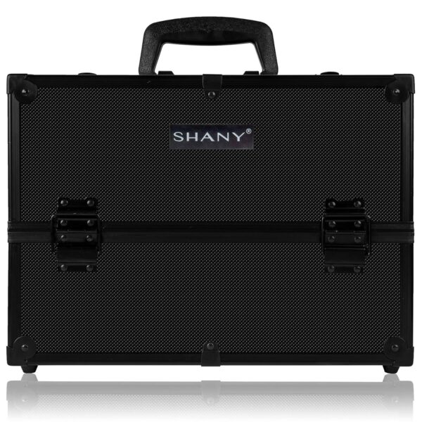 SHANY Essential Pro Makeup Train Case Cosmetic Box Portable Makeup Case Cosmetics Beauty Organizer Jewelry storage with Locks, Multi Compartments Makeup Box and Shoulder Strap - All Black