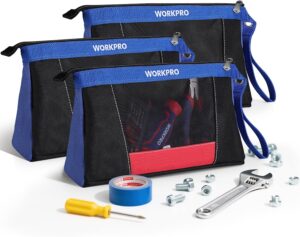 WORKPRO 12" Tool Pouches with Zipper, Heavy-Duty Small Tool Bag, Utility small tool pouch for Tool Organizers and Storage, Mini Tool Bag, 3 Pack