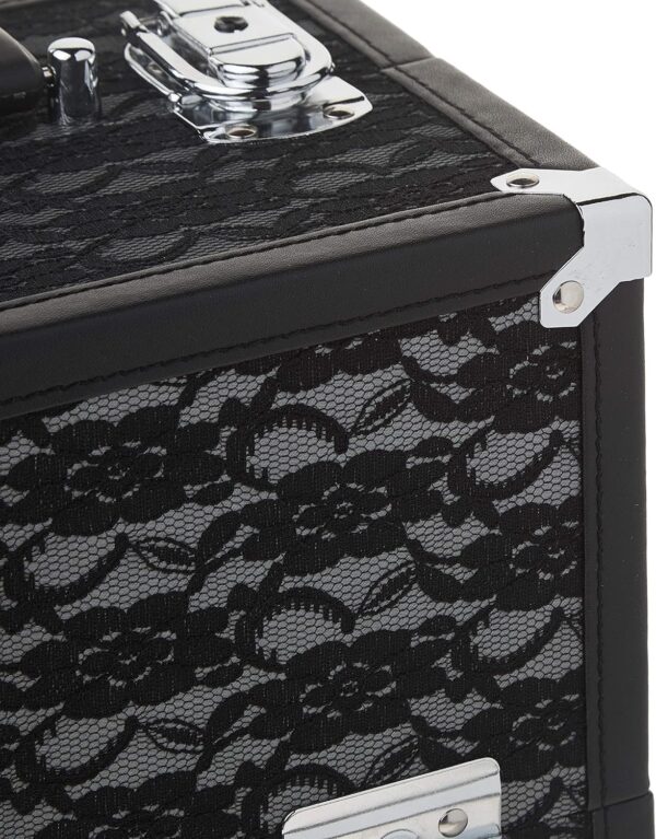 Caboodles Make Me Over 4 Tray Train Case, Cosmetic Storage Case & Organizer, Black Lace, 3.5 Lb