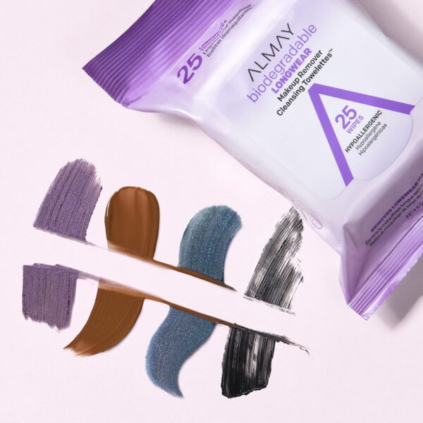 Almay Face Makeup Remover Wipes, Longwear & Waterproof, Hypoallergenic, Fragrance Free, Dermatologist & Ophthalmologist Tested, 25 Count (Pack of 1)