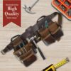 Style n Craft 4-Piece and 22-Pocket Pro Framer’s Combo, Tool Belt with 2 Tool Pouches, a 4-Pocket Multi-Tool Holder, and 1 Leather Hammer Loop, Full-Grain Leather Carpenter Tool Belt, Dark Tan (98454)