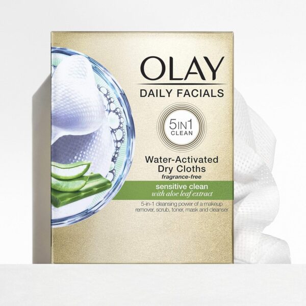 Makeup Remover Wipes by Olay Daily Facials Gentle Clean 5-in-1 Water Activated Cleansing Cloths, 33 count Packaging may Vary