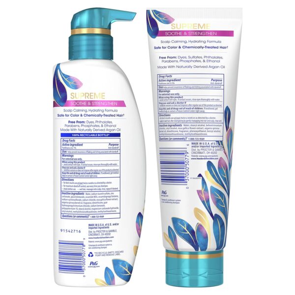 Head & Shoulders Supreme Sulfate Free Shampoo and Conditioner Set for Dry Scalp and Dandruff Treatment, Soothe and Strengthen with Argan Oil and Rose Essence, 21.2 Fl Oz