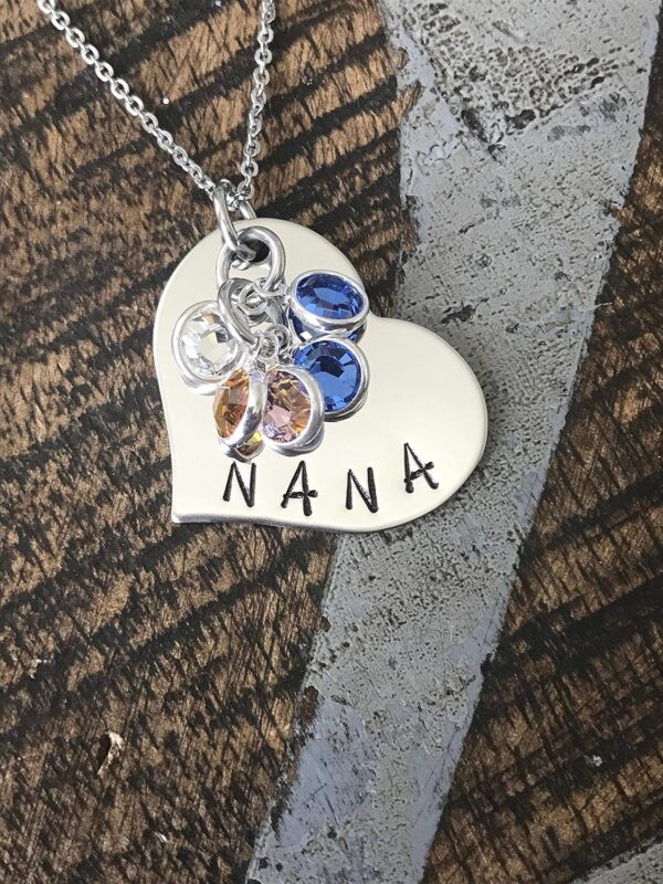 Nana Necklace Grandchild Necklace Personalized Necklace Personalized Jewelry Handstamped Necklace Birthstone Necklace Mothers Day Gift