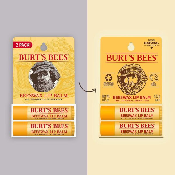 Burt's Bees Lip Balm - Original Beeswax, Lip Moisturizer With Responsibly Sourced Beeswax, Tint-Free, Natural Origin Conditioning Treatment, 2 Tubes, 0.15 oz.