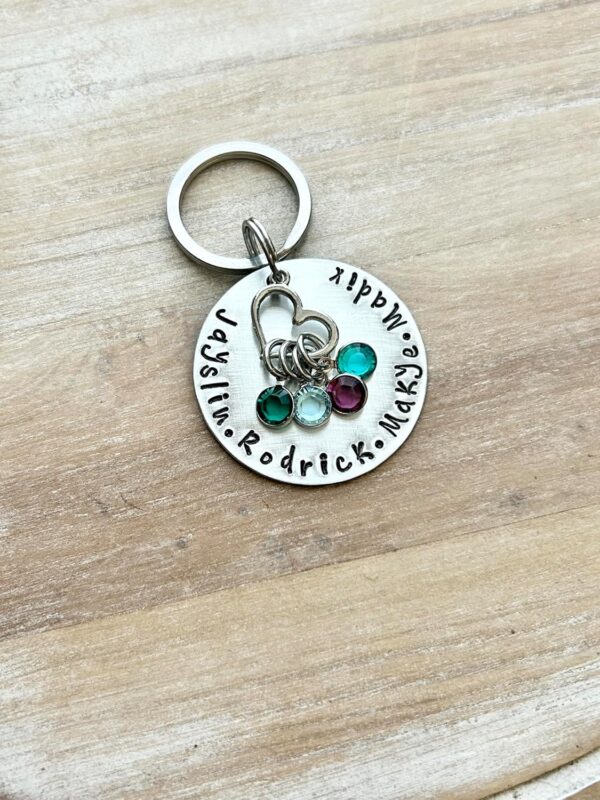 Handstamped Keychain Personalized Keychain Nana Keychain Grandma Keychain Birthstone Keychain Family Keychain Gift for Mom Mom Keychain