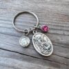 Catholic Keychain St Dymphna Medal Birthstone Saint Medal