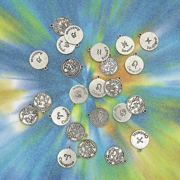 Cousin DIY Zodiac Charm Set for Jewelry Making, 24 Count, Silver