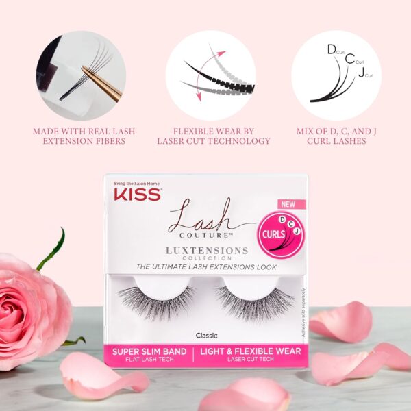 KISS Lash Couture LuXtensions Collection False Eyelashes, Flat Lash Technology, Super Slim Lash Band, Real Lash Extension Fibers, Reusable, Style ‘Royal Silk’, 10mm,1 Pair Strip Lashes