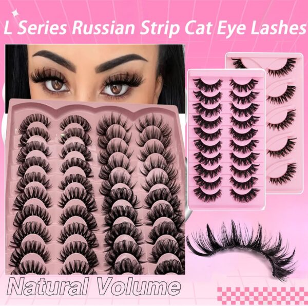 Russian Strip False Eyelashes Thick Volume 12mm Wispy Faux Mink Lashes 8D Volume Long Cat Eye Lashes Dramatic (Cat Eye L17)