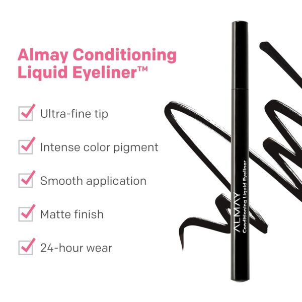 Almay Conditioning Liquid Eyeliner, Longwearing, Waterproof, Hydrating, 10 Black, 0.03 fl oz. (Pack of 2)