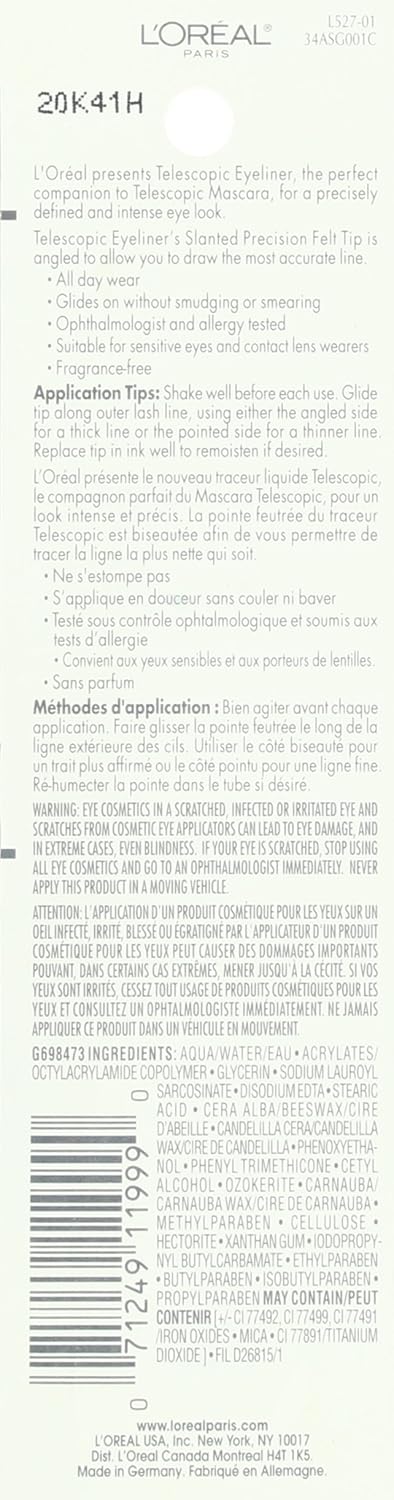 L'Oreal Paris Telescopic Precision Liquid Eyeliner, Black, 0.08 Oz (Pack of 2)