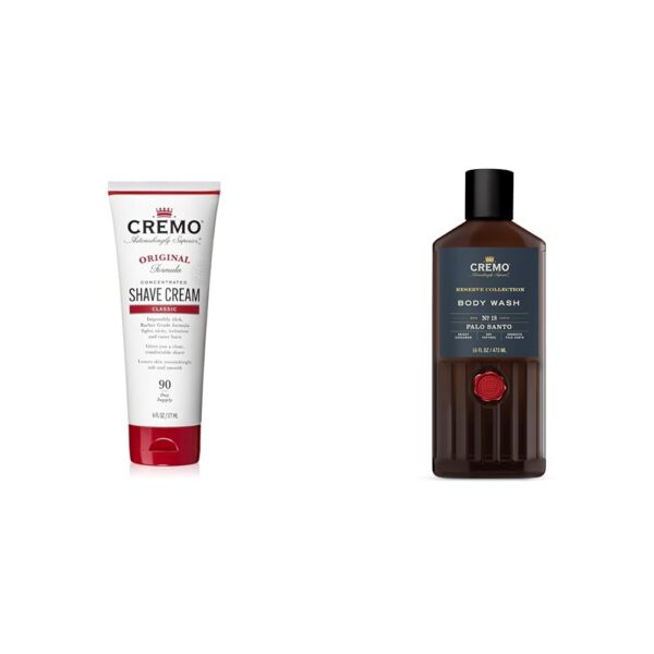 Cremo Barber Grade Original Shave Cream, Astonishingly Superior Ultra-Slick Shaving Cream for Men & Rich-Lathering Palo Santo Body Wash for Men, Notes of Bright Cardamom, Dry Papyrus