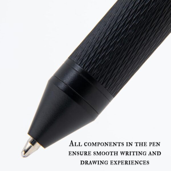 Monteverde USA Quadro 4-in-1 Multifunction Pen - Black Finish - Three Ballpoint Colors & Mechanical Pencil - Durable Brass Barrel with Knurled Grip - Portable & Refillable